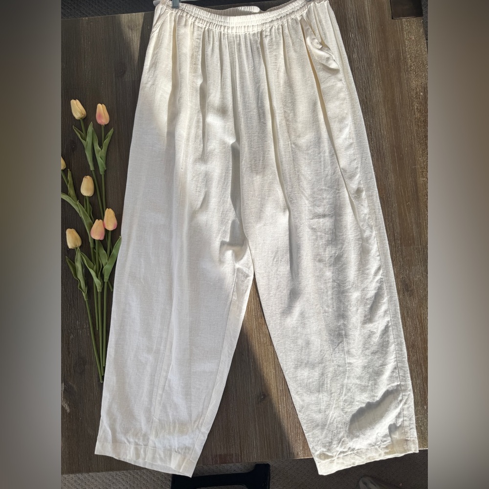 White Linen blend Pants